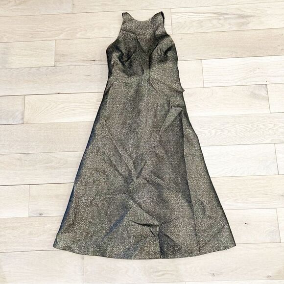 Halston Heritage Gold and Black Halter Sheath Cocktail Dress - Picture 1 of 7